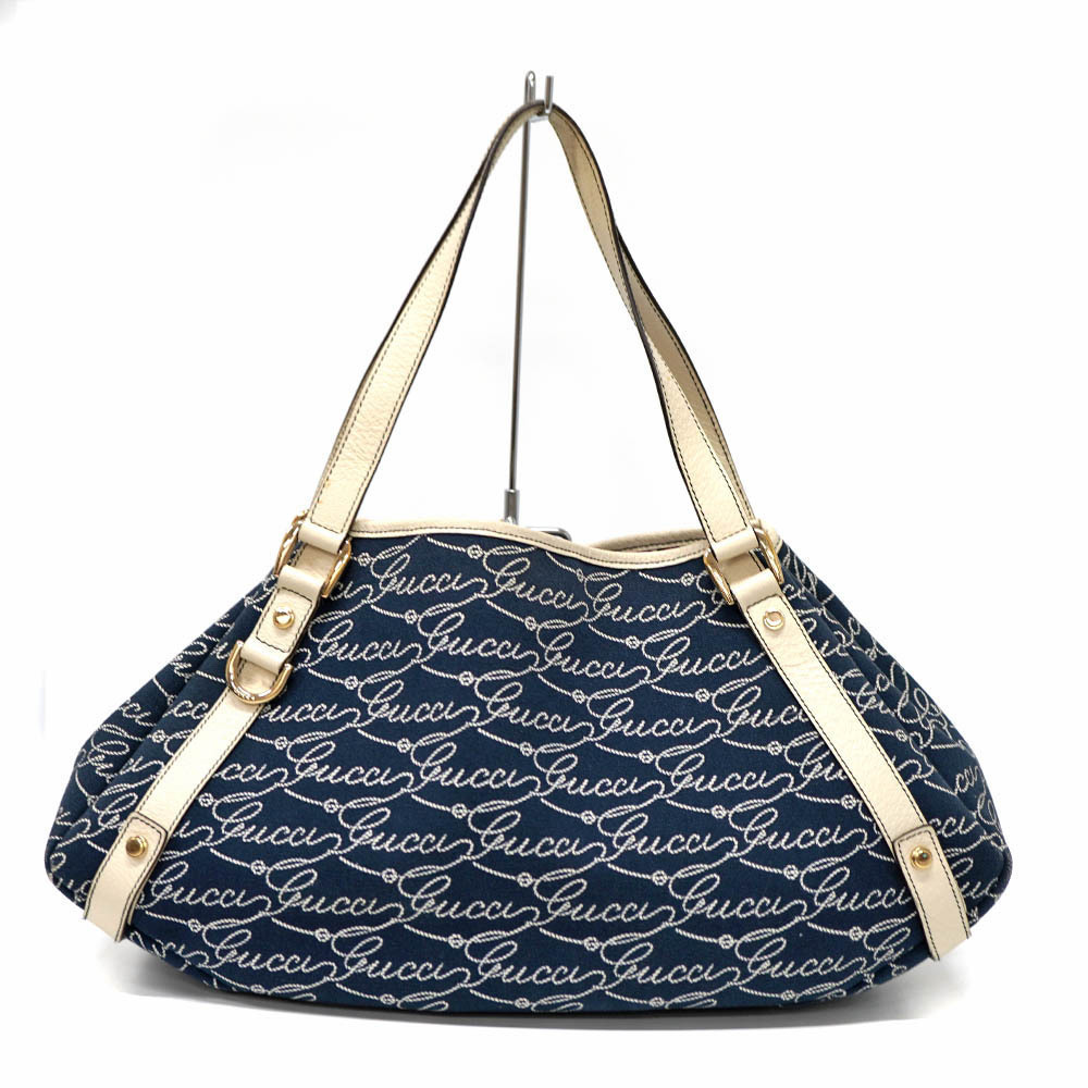 Gucci Guccissima Script Canvas Hobo Shoulder Bag Blue Gray